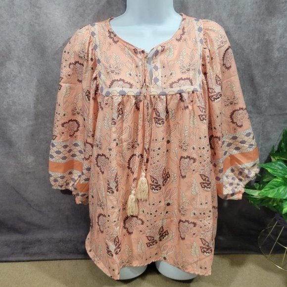 MISSLOOK Tops - MISSLOOK Bohemian Style Puff Sleeve Blouse Size Medium